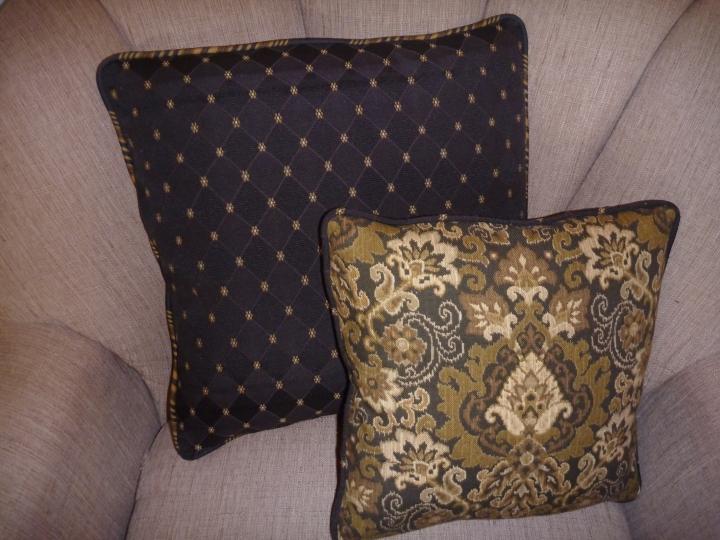 Large and small pillows that will be on the family room couch